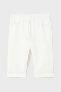 Spodnie i spodenki dla chłopców - Mayoral Newborn spodnie z domieszką lnu dziecięce kolor biały gładkie - grafika 1