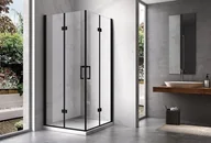 Kabiny prysznicowe - HYDROSAN Kabina prysznicowa kwadratowa narożna 80x80x195 drzwi podwójne składane czarna szkło transparentne uniwersalna z powłoką Nano Glass KZ08B-BL-80 - miniaturka - grafika 1