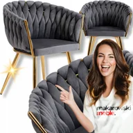 Krzesła - Krzesło Tapicerowane Welur Glamour CAPI Plecione Szare Do Salonu Jadalni - miniaturka - grafika 1