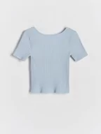 Koszulki dla dziewczynek - Reserved - Prążkowany t-shirt - jasnoniebieski - miniaturka - grafika 1