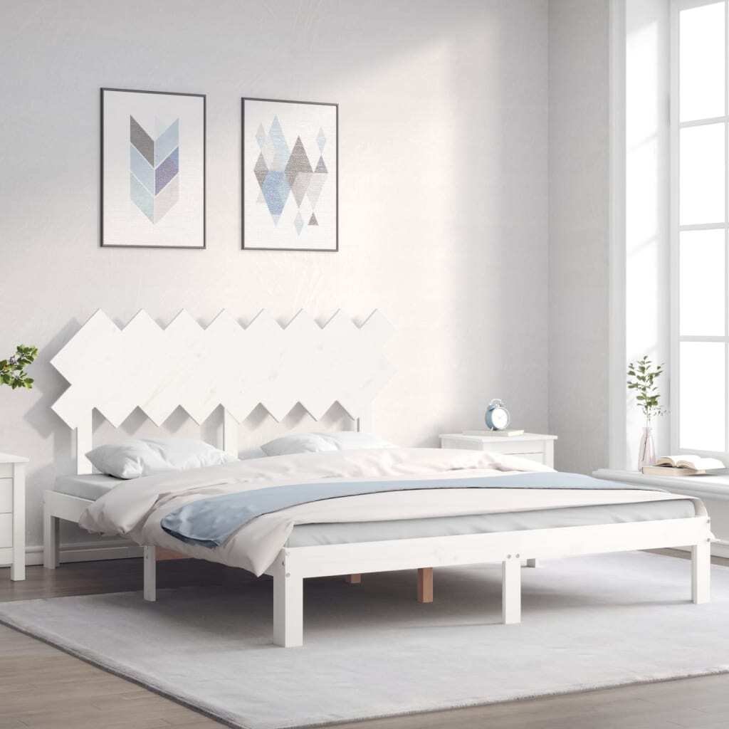 Łóżko z litego drewna z białym zagłówkiem 160x200 cm
