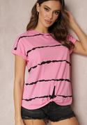 Koszulki i topy damskie - Różowy T-shirt Tie Dye z Ozdobnym Wiązaniem i Krótkim Rękawem Lilou - miniaturka - grafika 1