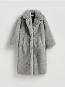 Płaszcze damskie - Reserved - Płaszcz z imitacji futra - jasnoszary - miniaturka - grafika 1