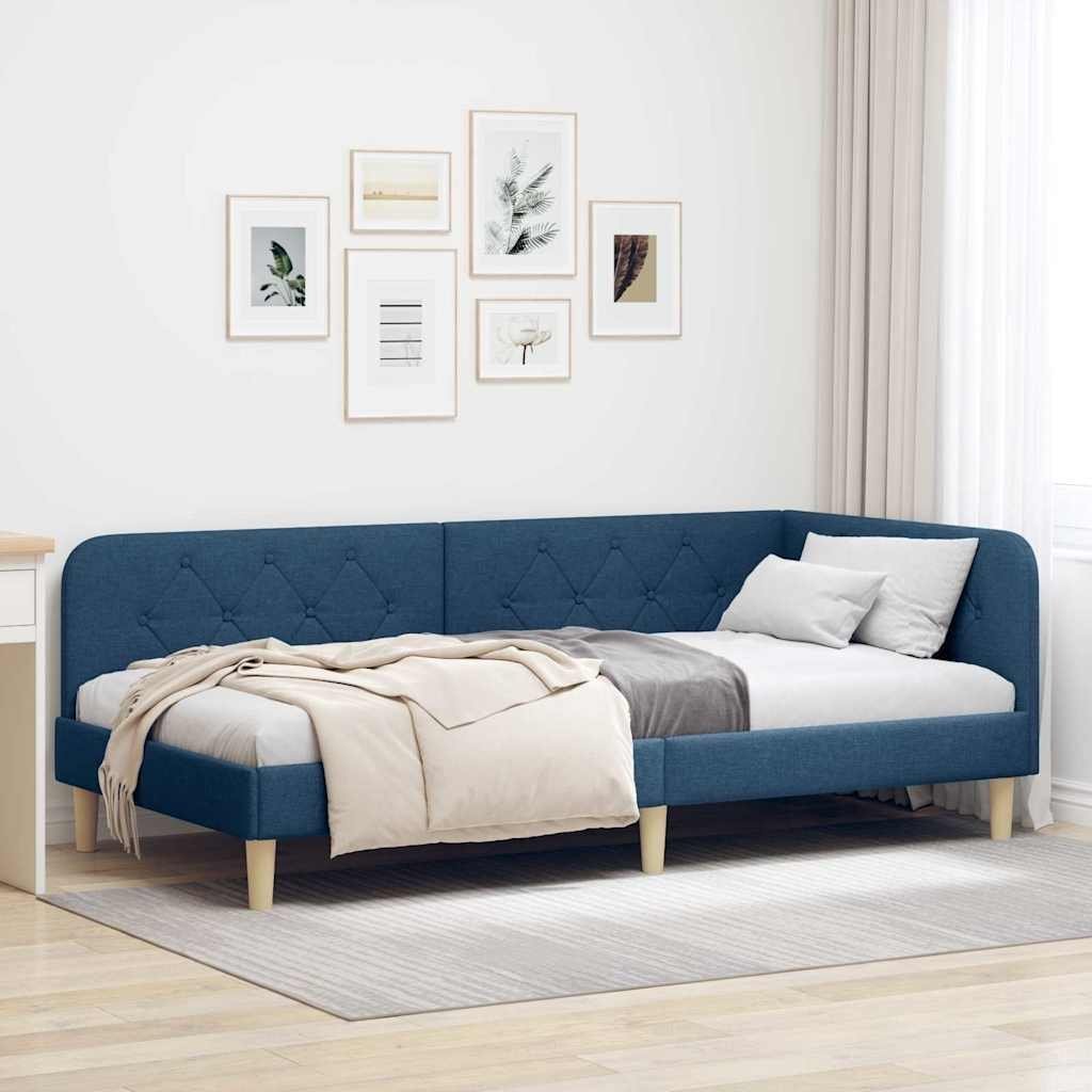 vidaXL Rama łóżka narożnego Niebieski 100 x 200 cm tkanina