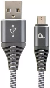 Gembird Kabel USB Kabel USB 2.0 AM/microUSB M 2m oplot tekstylny grafitowo-biały CC-USB2B-AMmBM-2M-WB2 - Kable komputerowe i do monitorów - miniaturka - grafika 1