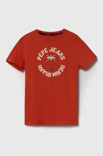 Koszulki dla chłopców - Pepe Jeans t-shirt bawełniany dziecięcy RONAL kolor pomarańczowy z nadrukiem - grafika 1