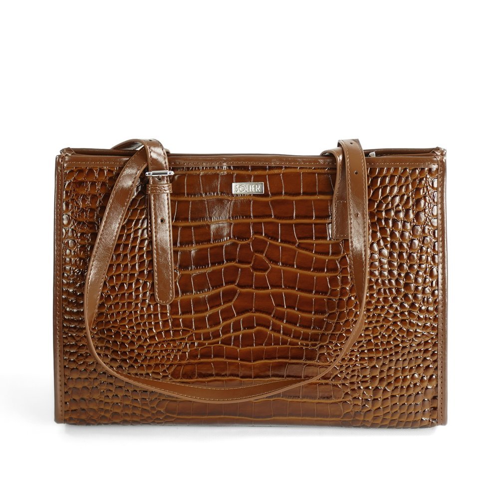 Skórzana torebka damska shopper na ramię Solier FL55 LUNE brązowa