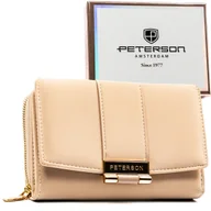 Portfele - Portfel damski na suwak PETERSON mały portmonetka na zatrzask rozbudowany na karty RFID elegancki modny beżowy - miniaturka - grafika 1