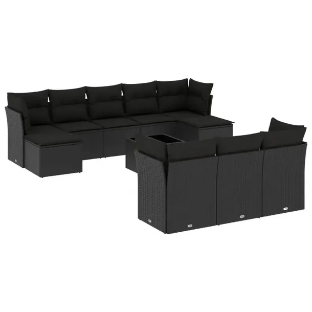 Modułowy zestaw mebli ogrodowych z poduszkami, czarny, rattan PE, 55x62x69