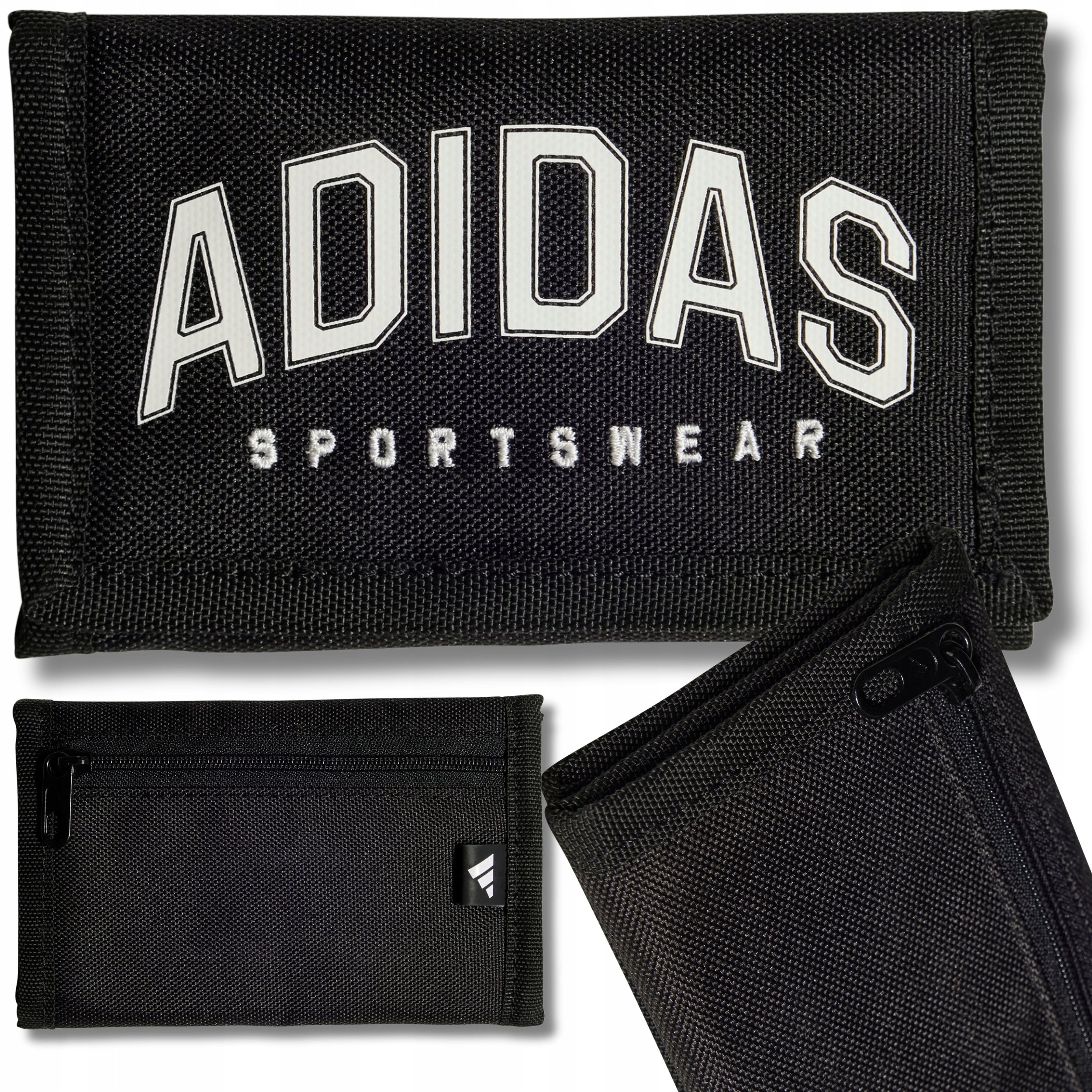 Portfel Czarny Adidas Sportowy Męski Damski Na Rzep Rozkładany Modny