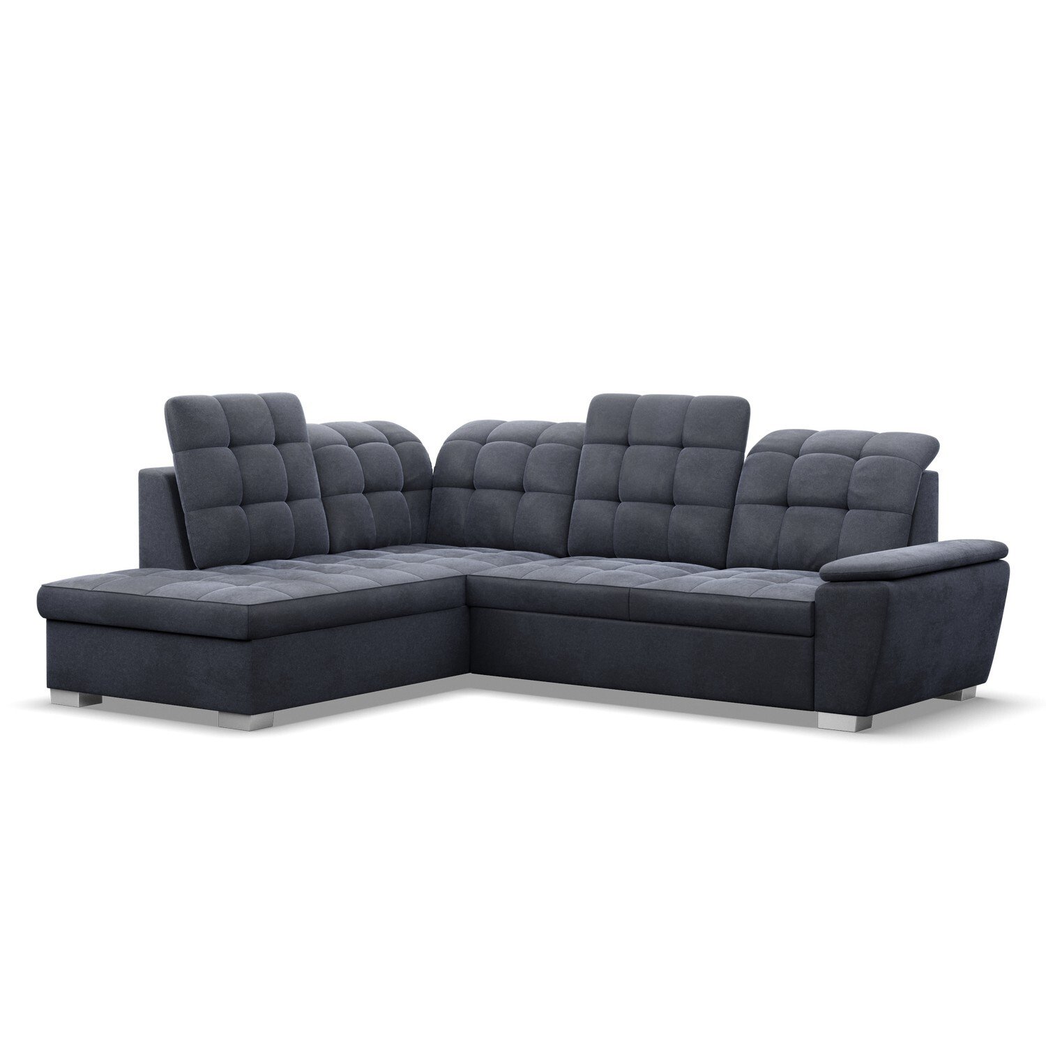 Narożnik BARON wersja pełna, 255 x 200 x 105, LEWY - z funkcją spania, kolor ciemnoszary, funkcje dodatkowe: Funkcja spania (delfin), Pojemnik na pościel