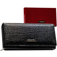 Portfele - Portfel damski ze skórzany Cavaldi pojemny z RFID ochrona gadzia skóra duży czarny - miniaturka - grafika 1