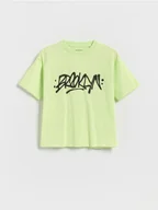 Koszulki dla chłopców - Reserved - Bawełniany t-shirt z nadrukiem - zielony - miniaturka - grafika 1