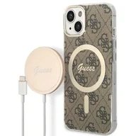 Etui i futerały do telefonów - Guess Zestaw GUBPP14MH4EACSW Case+ Charger iPhone 14 Plus 6,7" brązowy/brown hard case 4G Print MagSafe - miniaturka - grafika 1