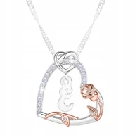 Naszyjniki - Naszyjnik Srebrny Serce z Literką E Róża Kwiat Życia Cyrkonie SREBRO 925 - miniaturka - grafika 1