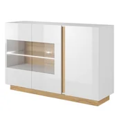 Komody - ARCO (E) KOMODA WITRYNA 138CM - BIAŁY POŁYSK / DĄB GRANDSON - miniaturka - grafika 1