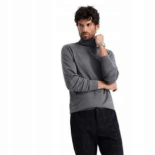 Męski klasyczny golf z wiskozą szary melanż Ombre OM-SWTN-0101 V2 roz. XL - Swetry męskie - miniaturka - grafika 1