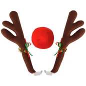 Ozdoby bożonarodzeniowe - Dekoracja na samochód poroże renifera rogi i nos świąteczna ozdoba na auto - miniaturka - grafika 1