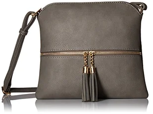 Lekka średnia torba crossbody z frędzlami, szary, One Size - Torebki damskie - miniaturka - grafika 1