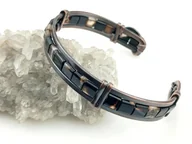 Bransolety męskie - Męska bransoleta miedziana z czarnym agatem, obwód 19 cm, regulowany, waga 17 gram, rękodzieło - miniaturka - grafika 1