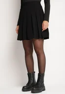 Spódnice - Czarna Rozkloszowana Spódnica w Stylu Preppy z Wiskozą z Plisami i Gumką w Talii Ilinia - miniaturka - grafika 1