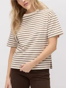 Koszulki i topy damskie - Reserved - Bawełniany t-shirt w paski - kremowy - miniaturka - grafika 1