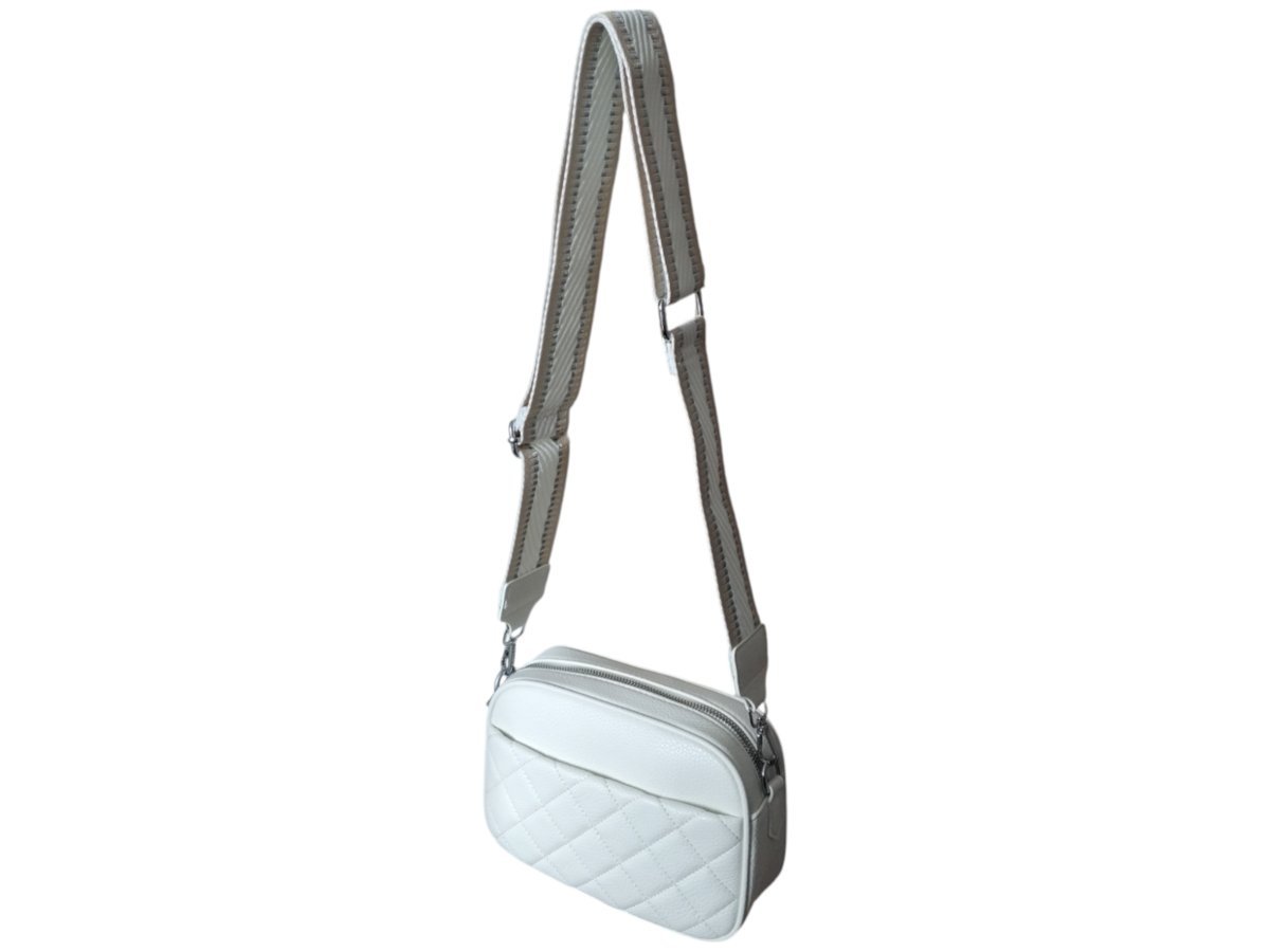 Torebka Damska Biała Mała Listonoszka Na Ramię, Kuferek Z Szerokim Paskiem