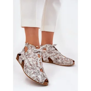 Wzorzyste Skórzane Botki Maciejka 03426-46 Biało-Beżowe beżowy - Botki damskie - miniaturka - grafika 1