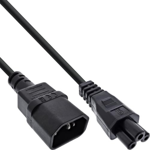 InLine 16553 kabel sieciowy C14, złącze na wtyczkę C5, kabel zasilający do laptopa, projektora, zasilacza, zalane wtyczki, czarny, 3 m, 16553