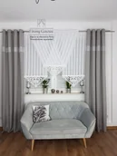Zasłony - Zasłona na przelotkach zdobiona cyrkoniami- jasnoszara, elegancka zasłona do salonu - miniaturka - grafika 1