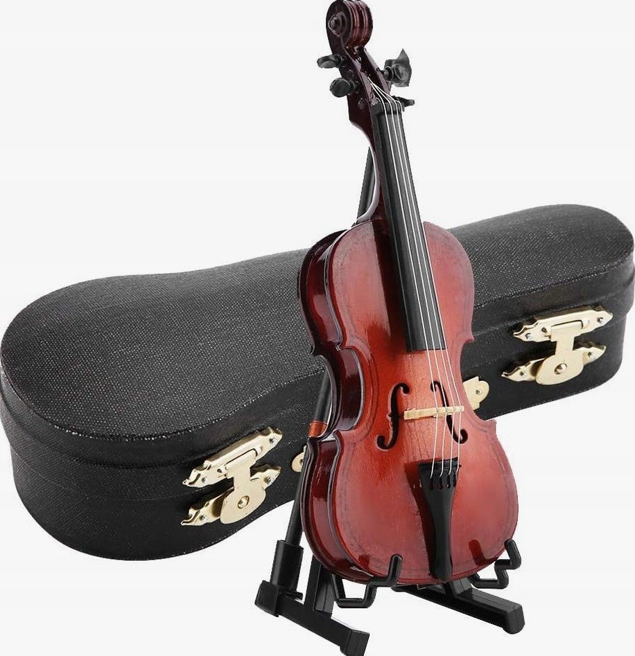 Hztyyier Miniaturowa wiolonczela, drewniany model 14 cm z etui do dekoracji domu lub biura, muzyczny ozdoba na biurko