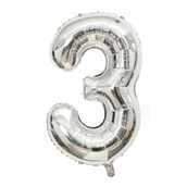 Balony i akcesoria - BALON FOLIOWY DUŻA CYFRA 3 SREBRNA 100 CM URODZINY - miniaturka - grafika 1