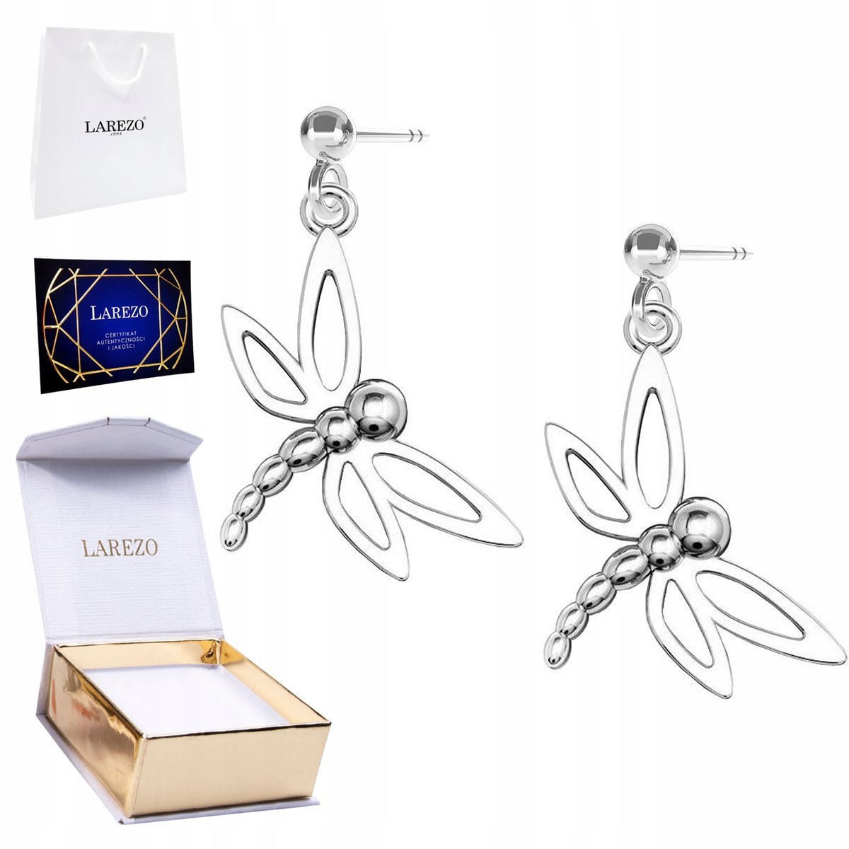 Kolczyki z Ważka Owadem Lśniące Ważki Owady ze Skrzydłami SREBRO 925