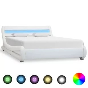 Rama łóżka biała, bez materaca, sztuczna skóra, LED, 140x200 - Łóżka - miniaturka - grafika 1