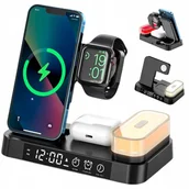 Powerbanki - Ładowarka Indukcyjna Stacja Dokująca Apple Iphone Galaxy USB 5w1 LED Zegar - miniaturka - grafika 1