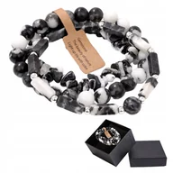 Bransolety męskie - Zestaw 3 X Bransoletka Męska 5-8 Mm Kamień Czarno Biały Zebra Black Zebra - Empik - miniaturka - grafika 1