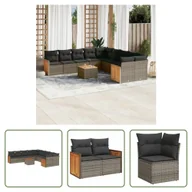 Sofy ogrodowe - The Living Store 11-częściowa sofa ogrodowa z poduszkami z szarego polirattanu - miniaturka - grafika 1