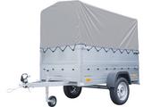 Przyczepy - UNITRAILER Przyczepa GARDEN TRAILER 200 FD z kołem podporowym, burtami bis, stelażem H-800 i pokrowcem szarym UT004582 - miniaturka - grafika 1