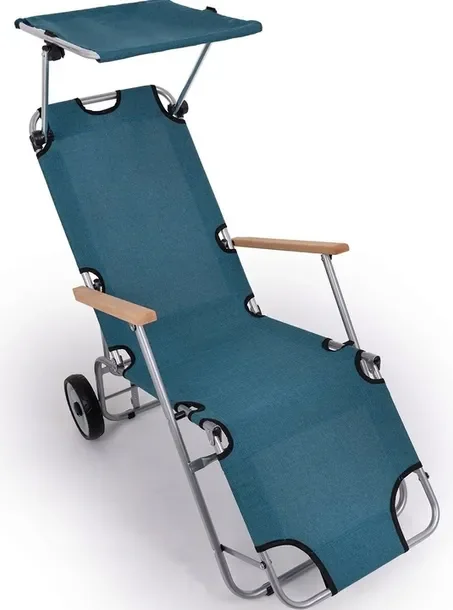 Leżak Na Kółkach Daszek Ogrodowy Plażowy Fotel Składany Tarasowy