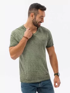 T-shirt męski z kieszonką - oliwkowy melanż V9 S1388 - Koszulki męskie - miniaturka - grafika 2