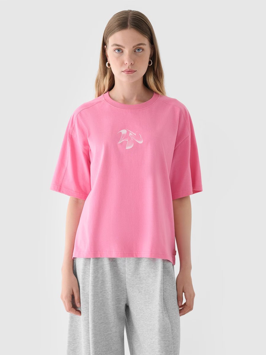 T-shirt oversize 100% bawełna damski 4f 4fraw24ttshf2582-54s różowy