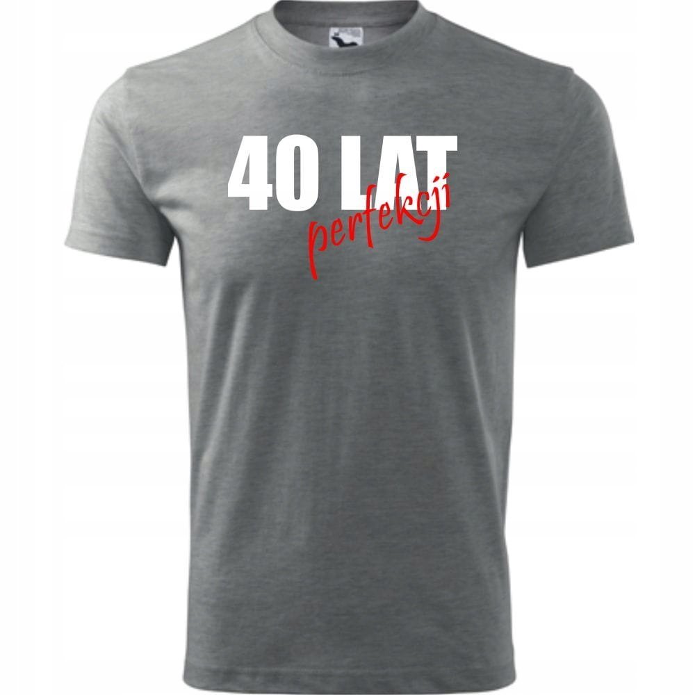 Męska Koszulka z Nadrukiem 40 lat perfekcji na Prezent Urodzinowy Upominek ciemnoszary melanż S