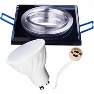 Lampy pozostałe - Zestaw oprawa ruchoma kwadratowa szklana czarna + GU10 8W ciepła + gniazdo przyłączeniowe GU10 - miniaturka - grafika 1