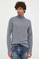 Swetry męskie - Calvin Klein sweter wełniany męski kolor szary lekki z półgolfem - miniaturka - grafika 1