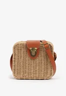 Torebki damskie - Ciemnobeżowa Torebka Listonoszka z Plecionki Revissae - miniaturka - grafika 1