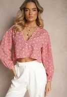 Koszule damskie - Czerwona Koszula z Lekkimi Bufkami i Haftami z Dodatkiem Bawełny w Kratę Alitea - miniaturka - grafika 1