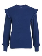 Swetry damskie - Object Damski sweter z dzianiny z falbankami, estate blue, XL - miniaturka - grafika 1