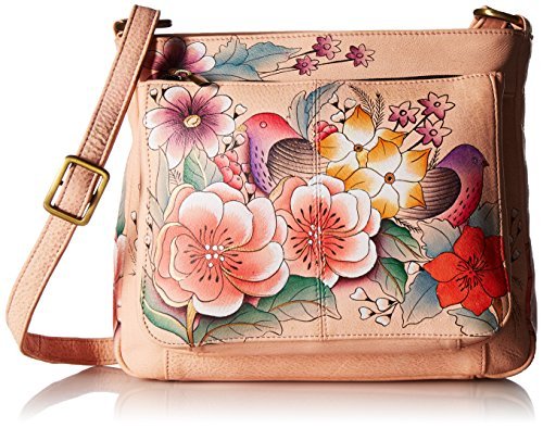 Anna by Anuschka Women's Genuine Leather Large Cross-Body torba na ramię organizer na zamek błyskawiczny, różowy - Vintage Garten - jeden rozmiar