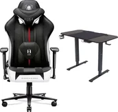 Fotele gamingowe - Fotel Diablo Chairs X-PLAYER 2.0 Normal Size Czarno-biały + EGON 1100 Orzechowe 110 cmx60 cm - miniaturka - grafika 1