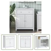 Szafki łazienkowe - The Living Store Szafka łazienkowa BERG biała 69,5x34x80 cm lite drewno sosnowe - miniaturka - grafika 1